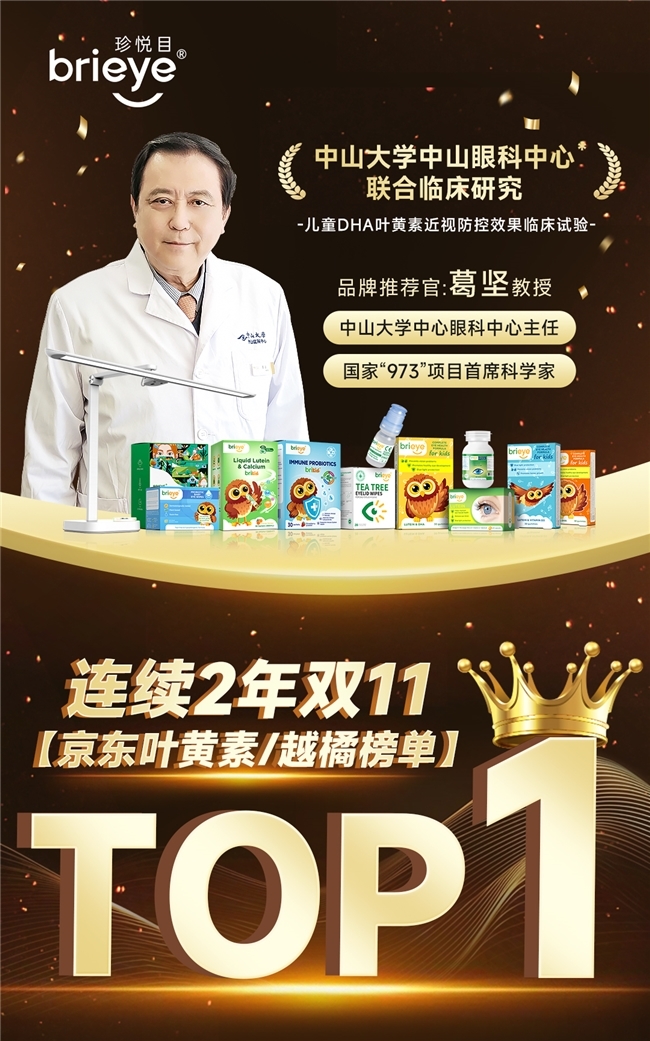 欧洲眼健康专家品牌brieye双十一全平台销量飙升叶黄素品类蝉联京东榜首